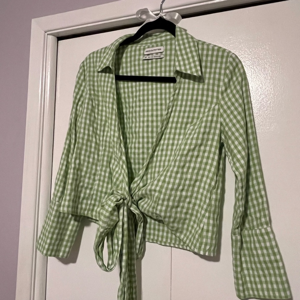 Urban Outfitters Green Plaid Tunic Wrap Top